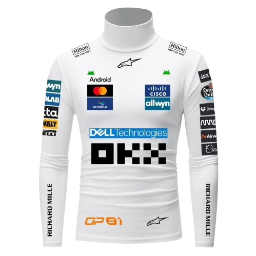 Oscar Piastri White F1 Compression Shirt – Men's Racing Base Layer
